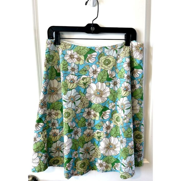 Gap A-Line Skirt Womens 8 Blue green Floral Seersucker Spring Y2K 2000s Vintage - Picture 1 of 4